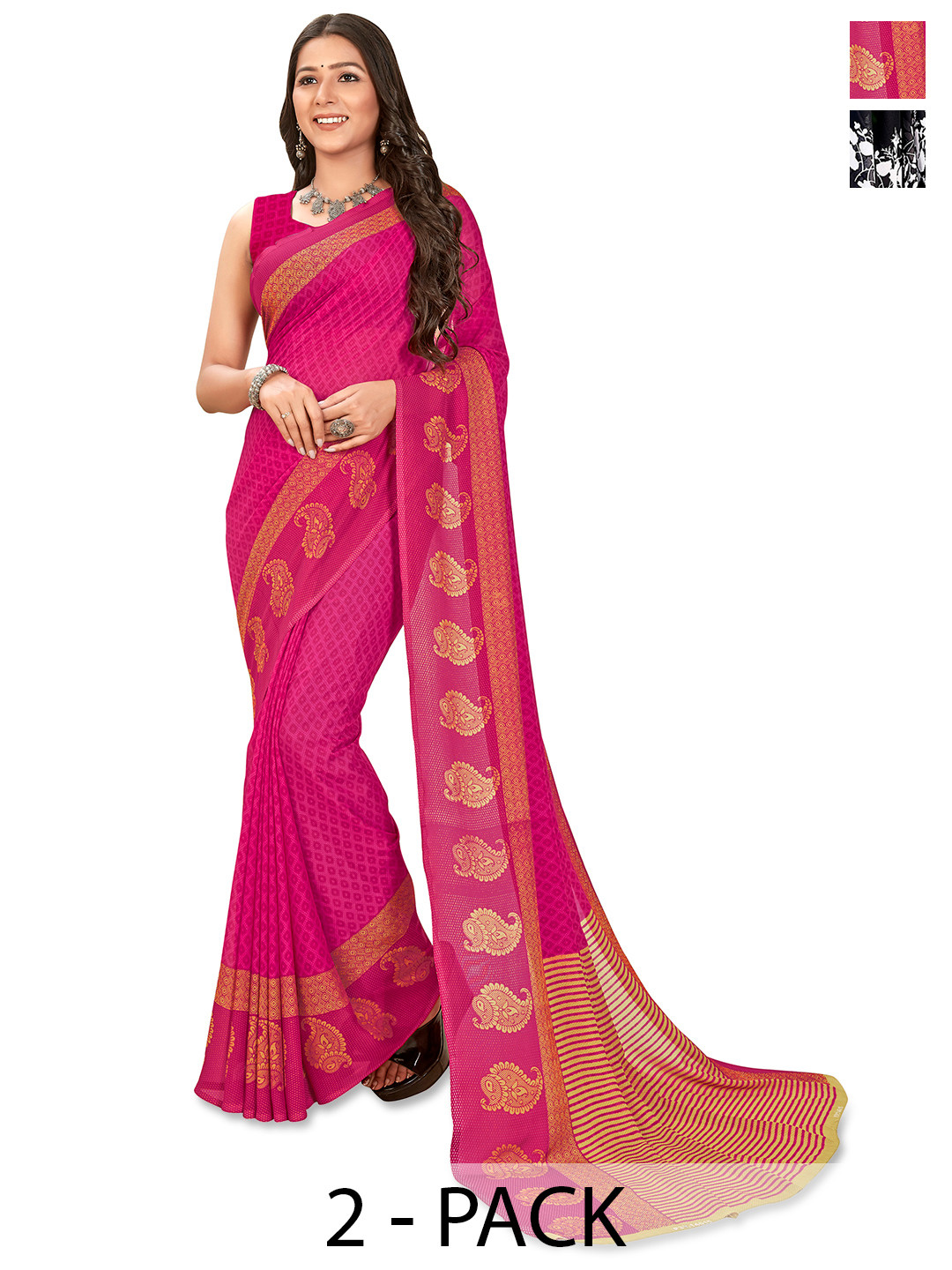 

ANAND SAREES Ethnic Motifs 2-Pack Saree, Pink