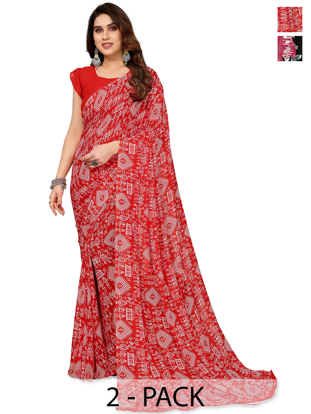 

ANAND SAREES Floral 2-Pack Saree, Black