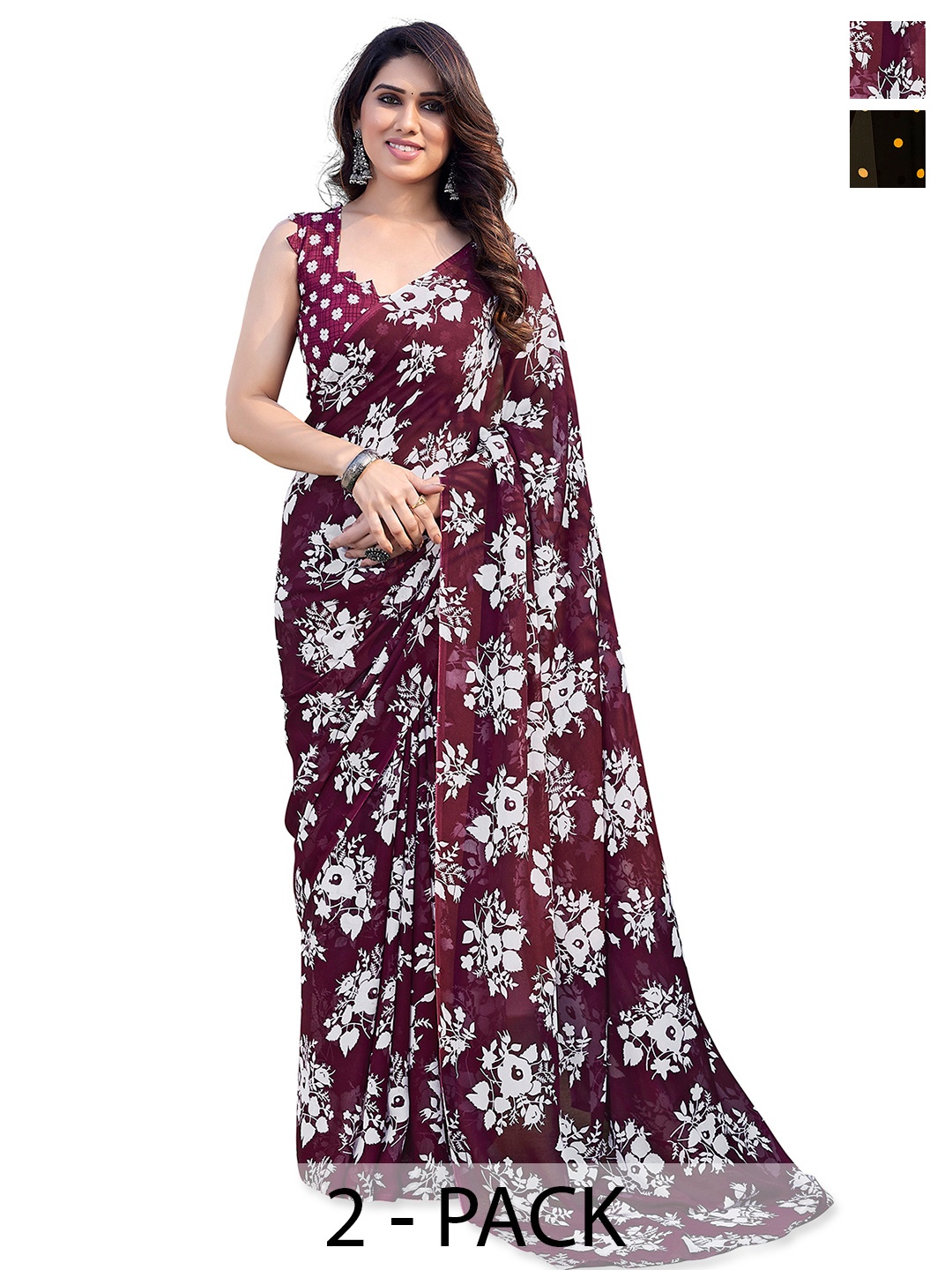 

ANAND SAREES Polka Dots 2-Pack Saree, Black