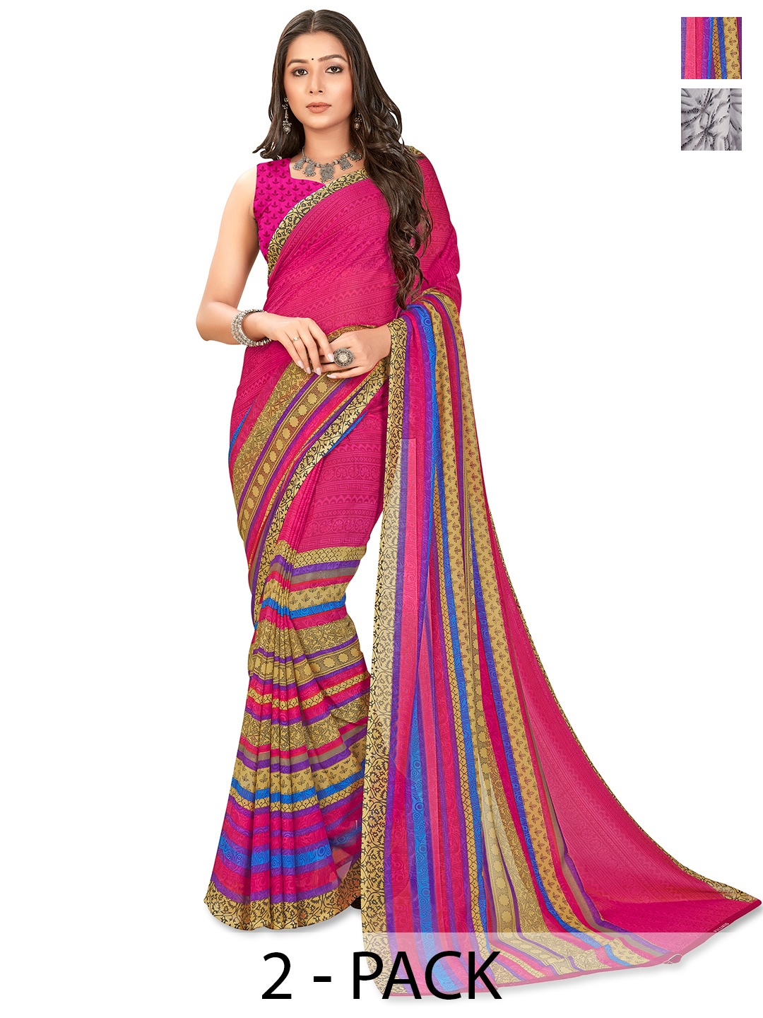 

ANAND SAREES Abstract Printed 2-Pack Saree, Grey