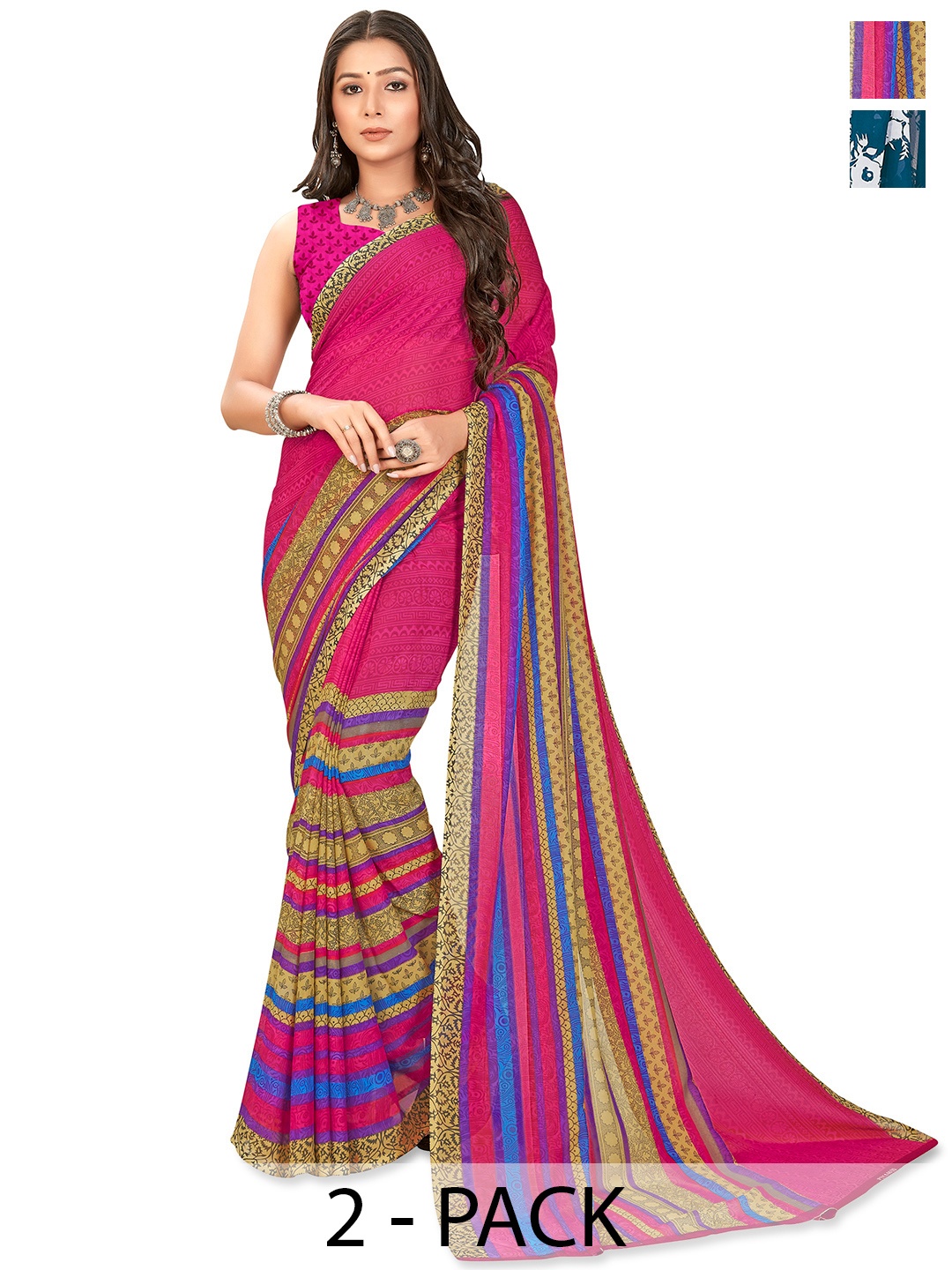 

ANAND SAREES Floral 2-Pack Saree, Blue