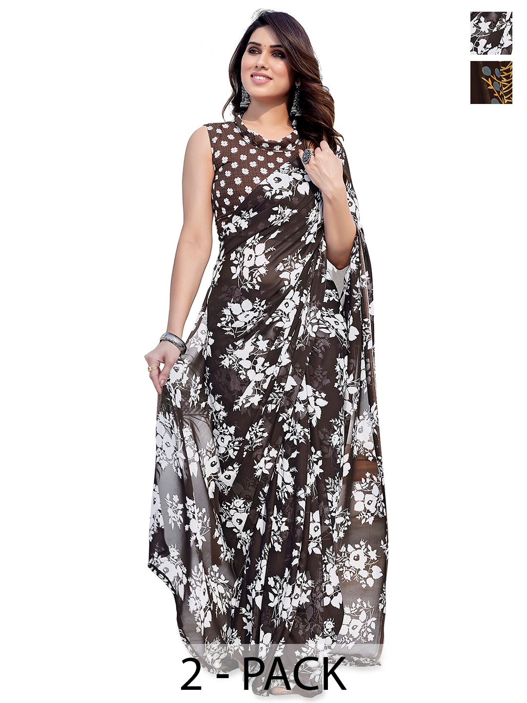 ANAND SAREES Floral 2-Pack Saree, Brown