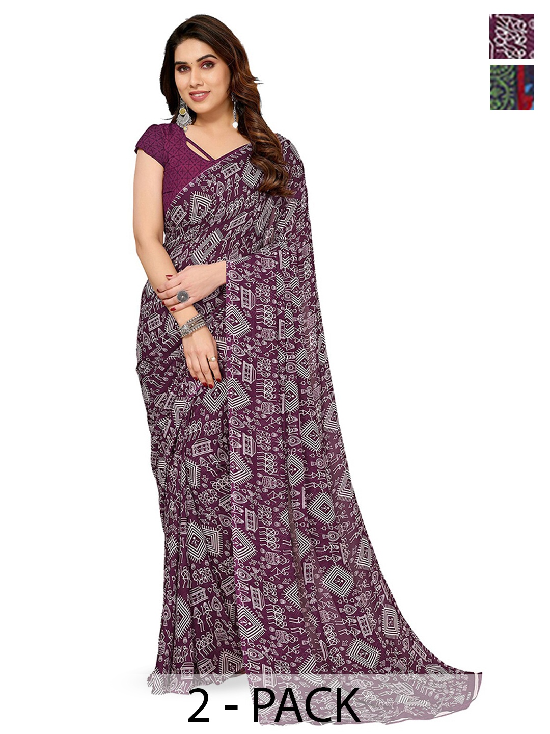 

ANAND SAREES Selection Of 2 Floral Printed Saree, Blue