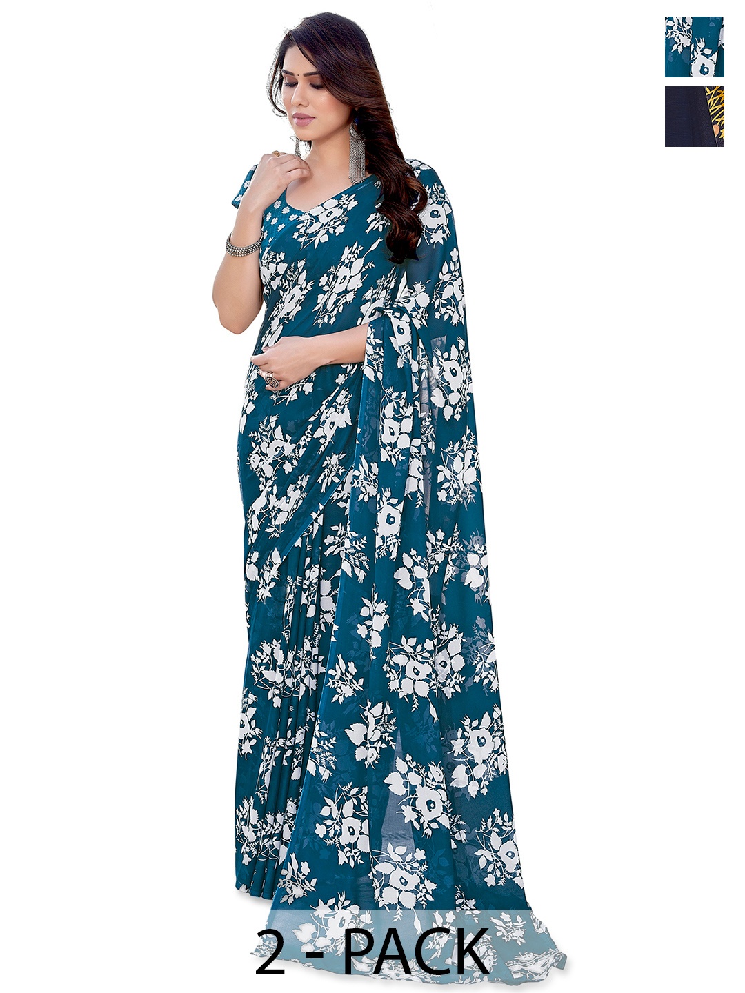

ANAND SAREES Ethnic Motifs 2-Pack Saree, Peach