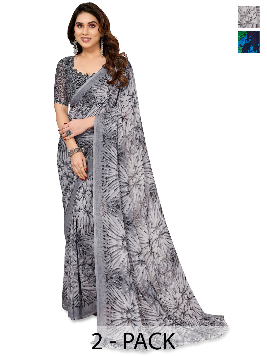

ANAND SAREES Floral 2-Pack Saree, Green