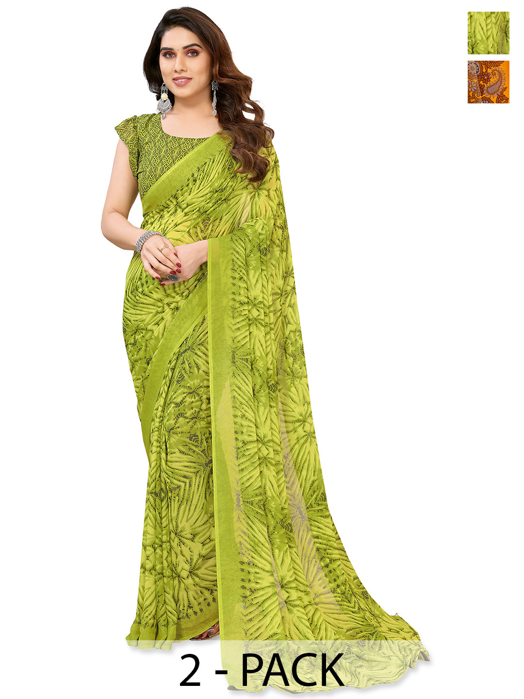 

ANAND SAREES Abstract Printed 2-Pack Saree, Green