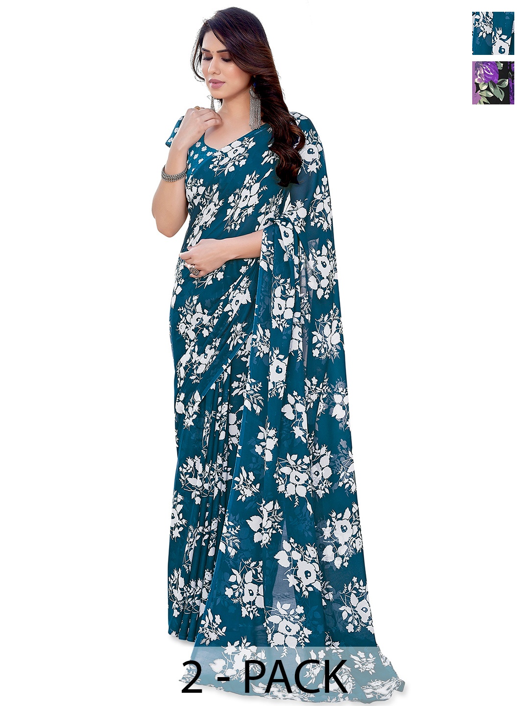 

ANAND SAREES Floral 2-Pack Saree, Purple