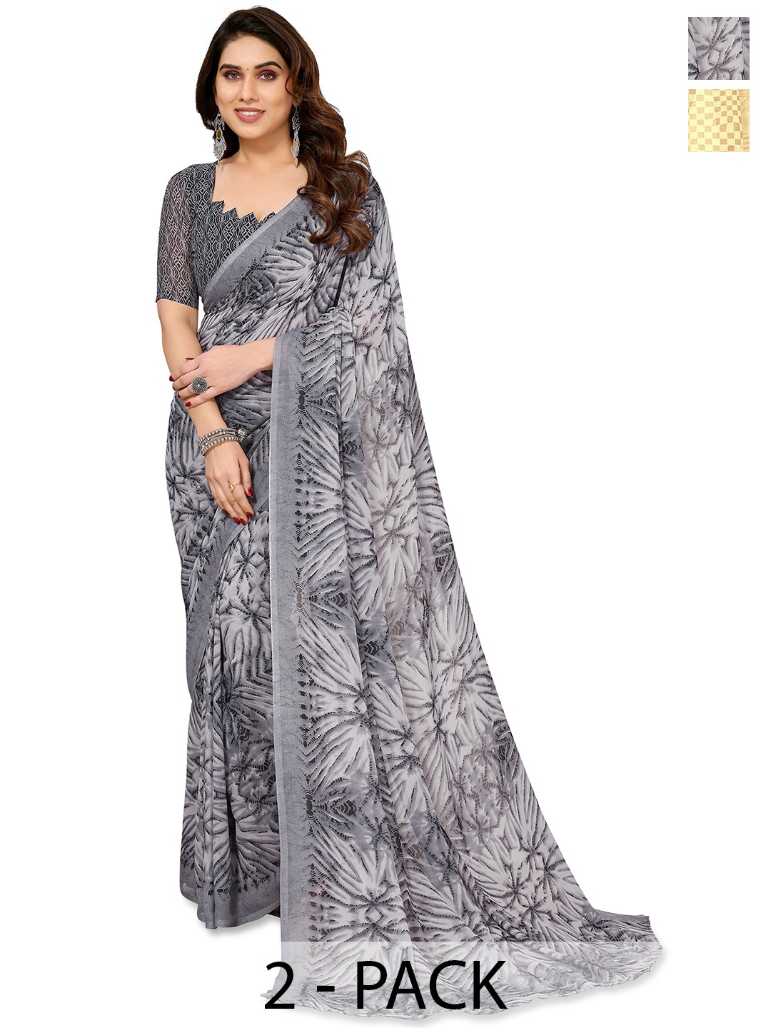 

ANAND SAREES Abstract Printed 2-Pack Saree, Grey