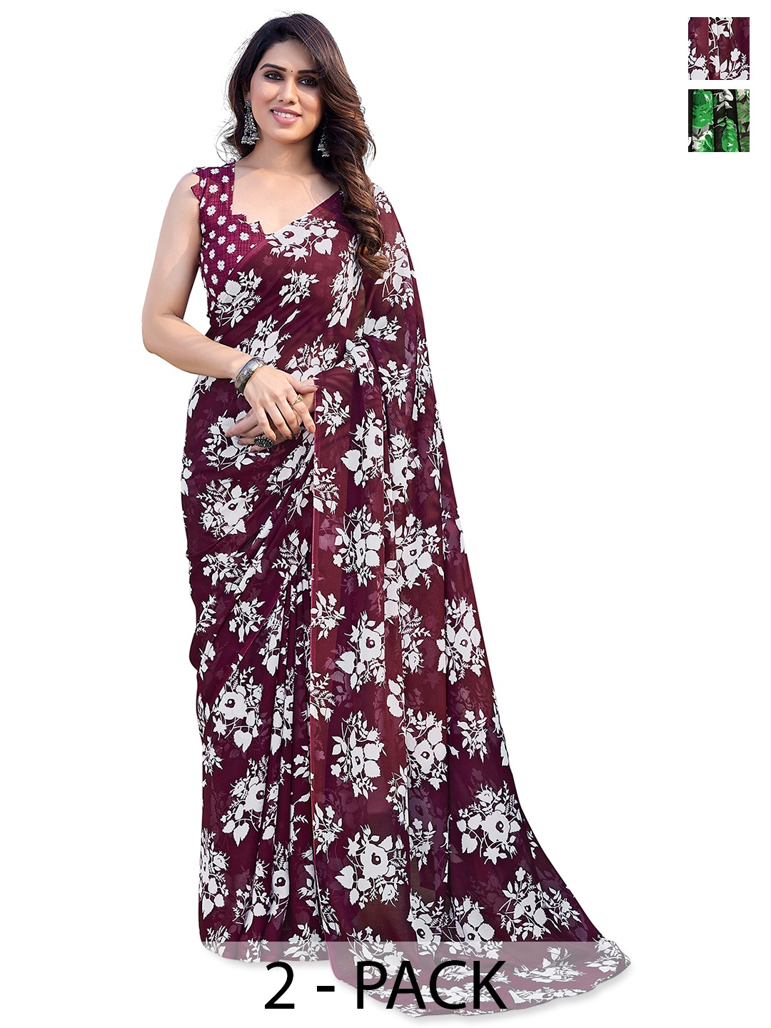 ANAND SAREES Floral 2-Pack Saree, Maroon