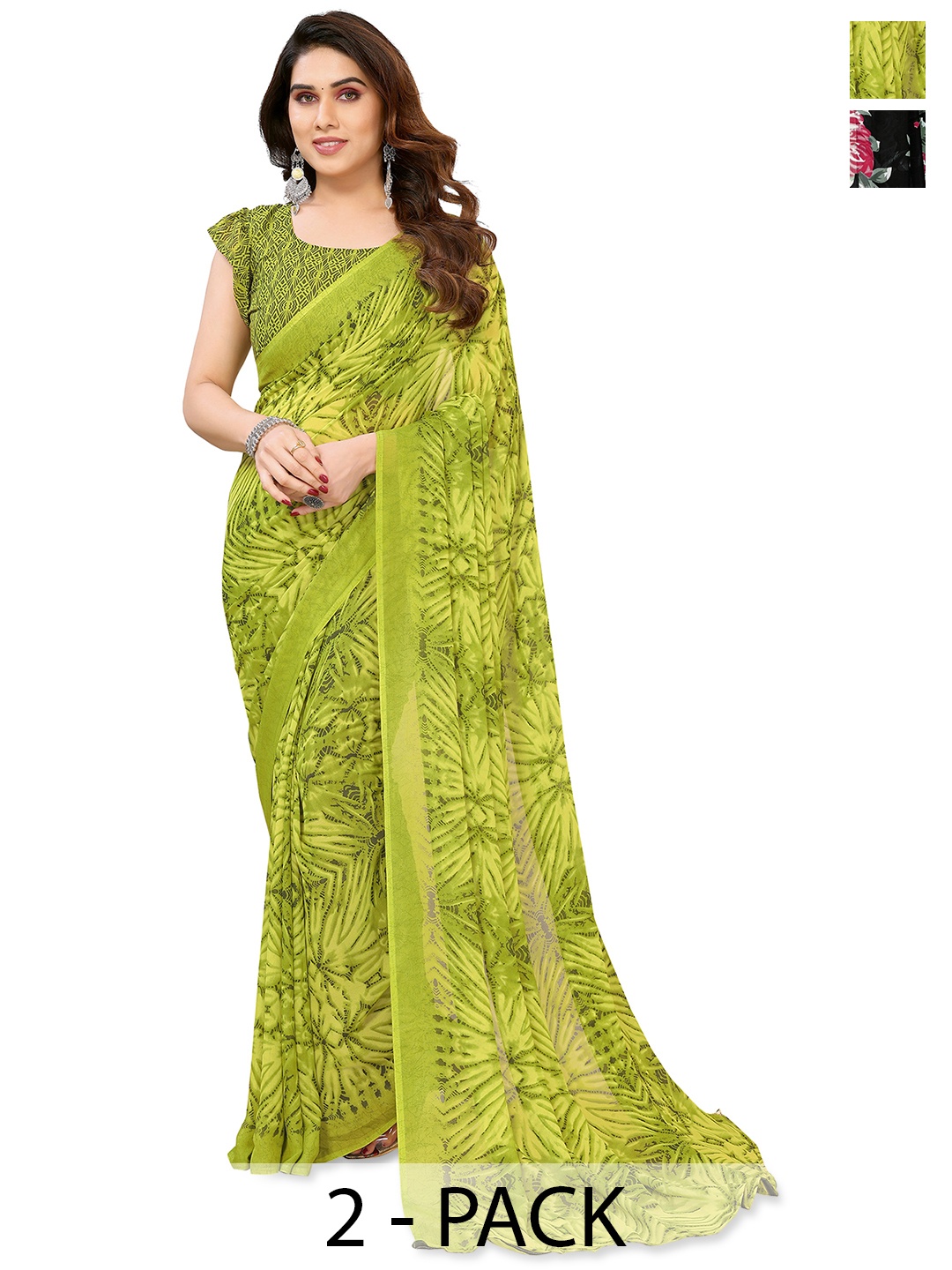 

ANAND SAREES Abstract Printed 2-Pack Saree, Green