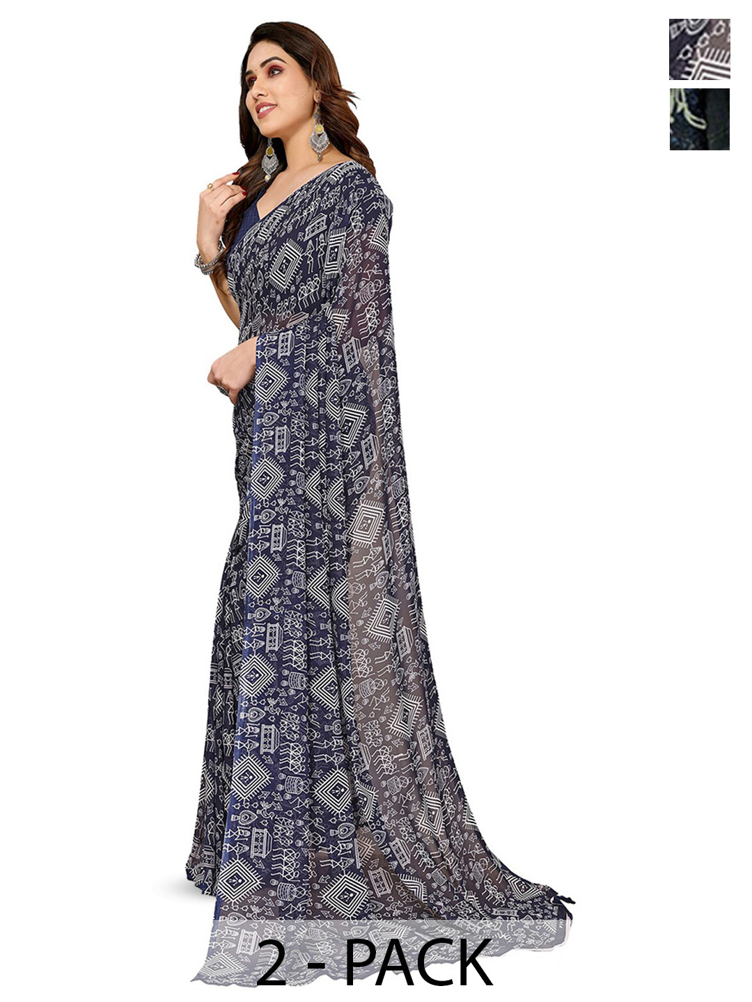 

ANAND SAREES Selection Of 2 Floral Saree, Grey