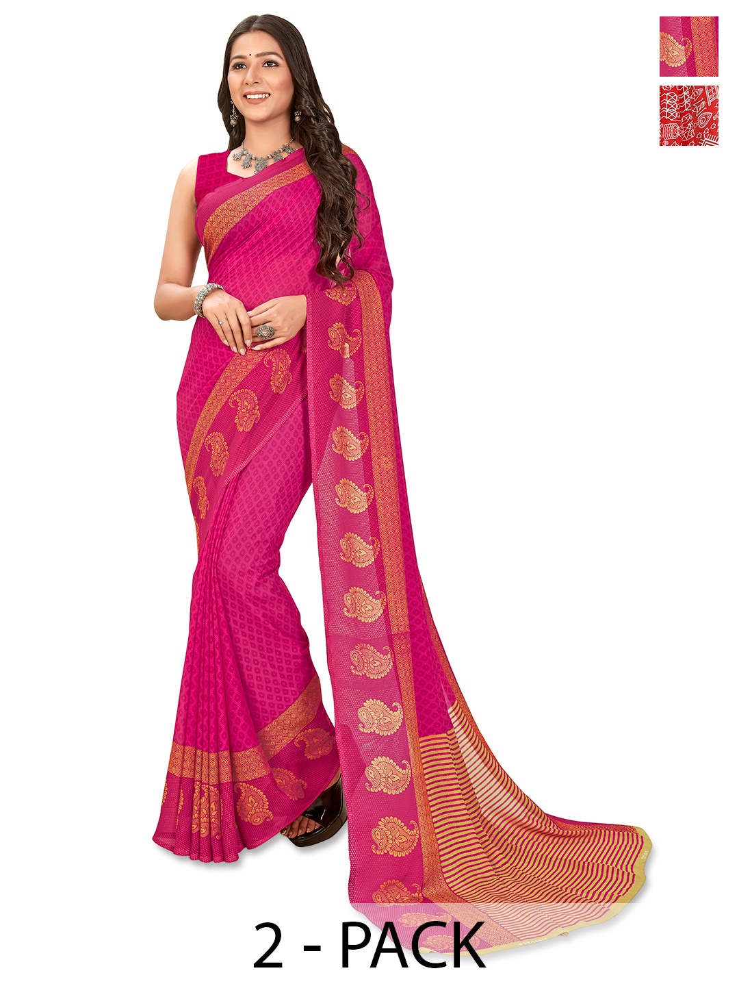 

ANAND SAREES Warli 2-Pack Saree, Red