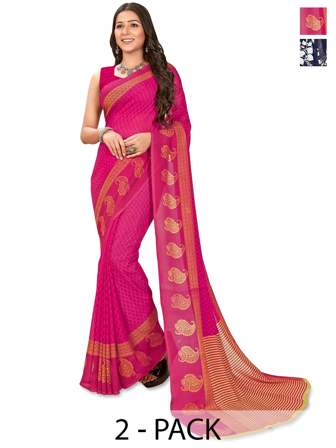 

ANAND SAREES Floral 2-Pack Saree, Blue