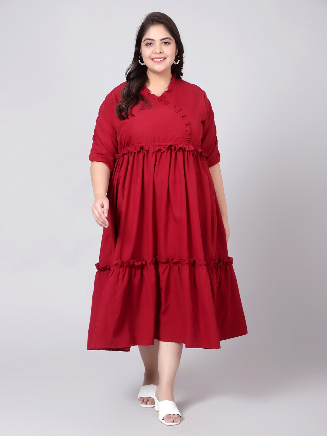 

Indietoga Plus Size Ruffled Fit & Flare Midi Dress, Maroon