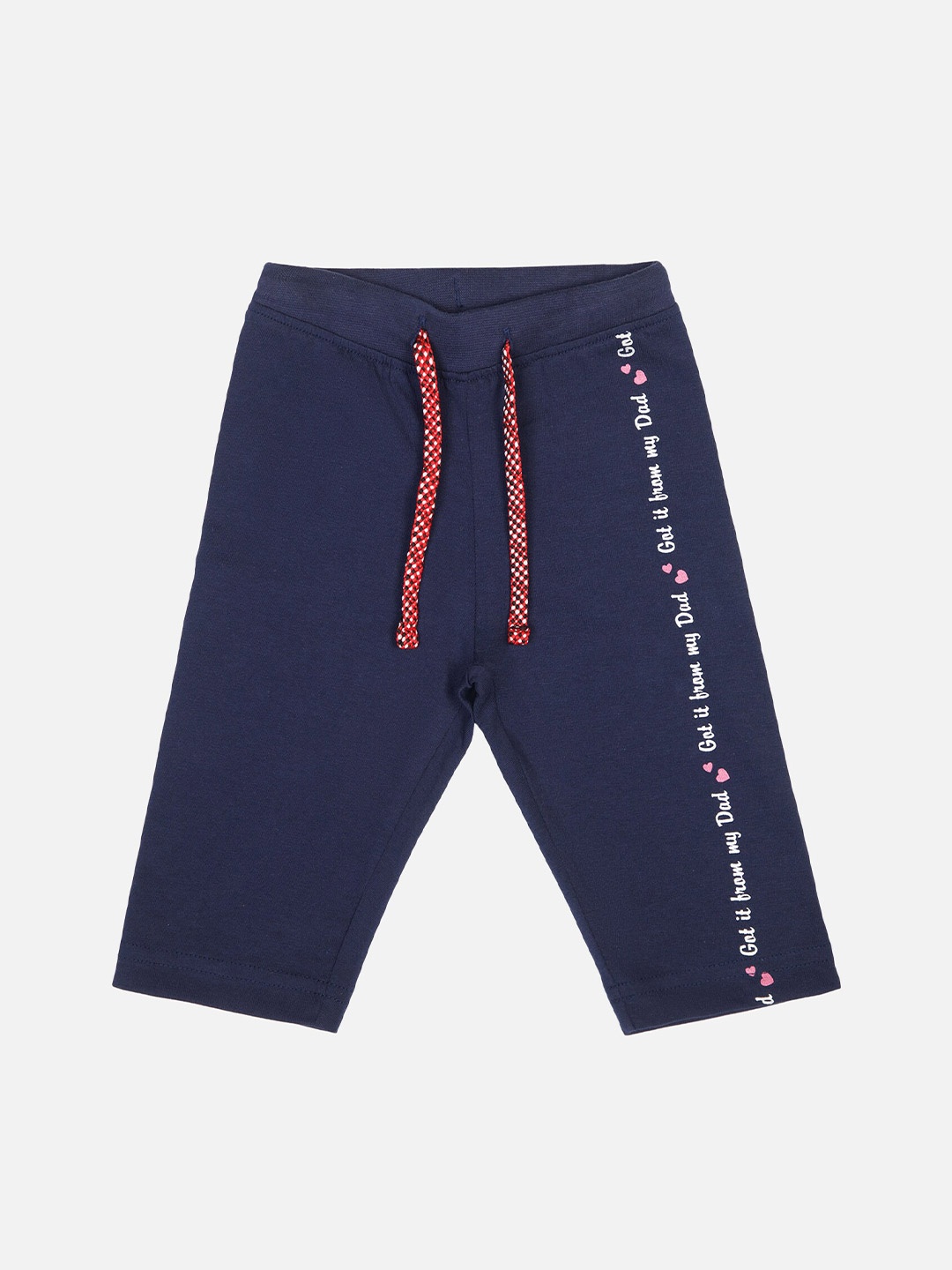 

Bodycare Infant Girls Mid-Rise Typography Printed Cotton Capris, Navy blue