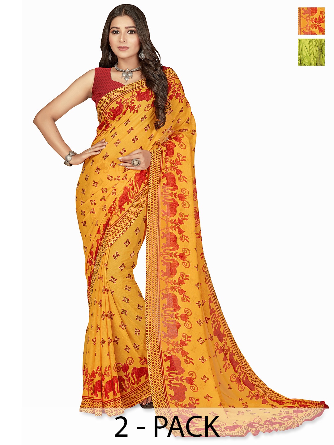 

ANAND SAREES Ethnic Motifs 2-Pack Saree, Yellow