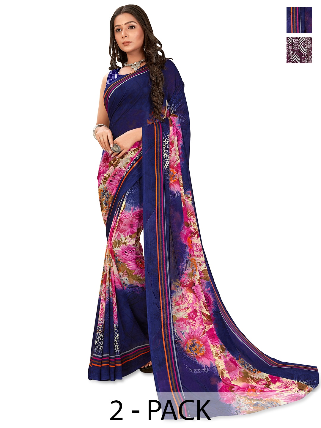 

ANAND SAREES Warli 2-Pack Saree, Purple