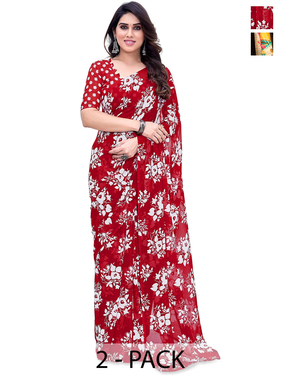 

ANAND SAREES Abstract Printed 2-Pack Saree, Pink