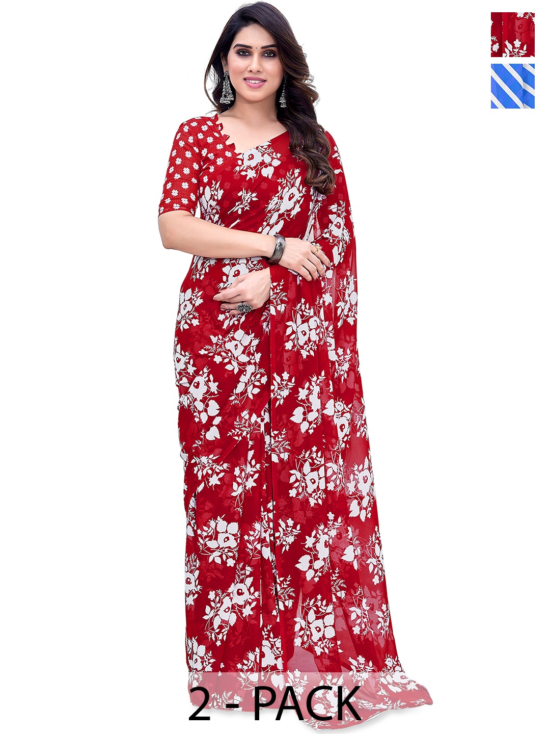 

ANAND SAREES Floral 2-Pack Saree, Red