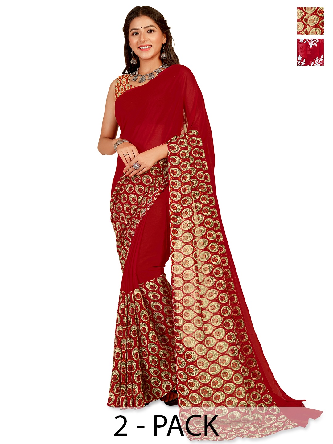 

ANAND SAREES Floral 2-Pack Saree, Maroon