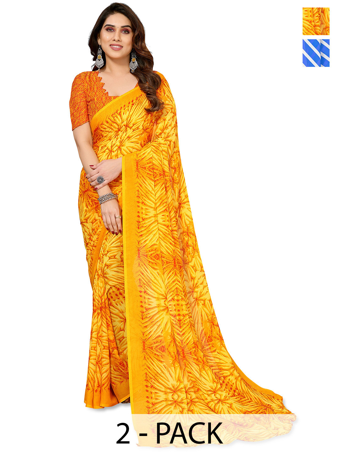 

ANAND SAREES Striped 2-Pack Saree, Blue