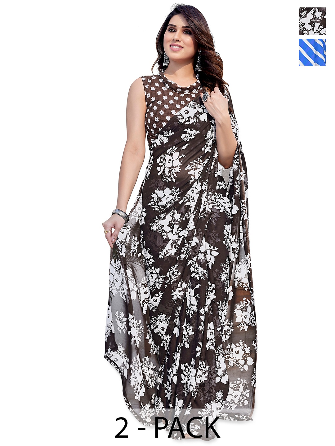 

ANAND SAREES Floral 2-Pack Saree, Brown