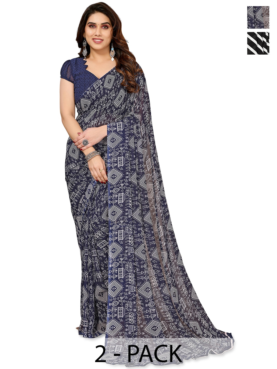 

ANAND SAREES Warli 2-Pack Saree, Blue