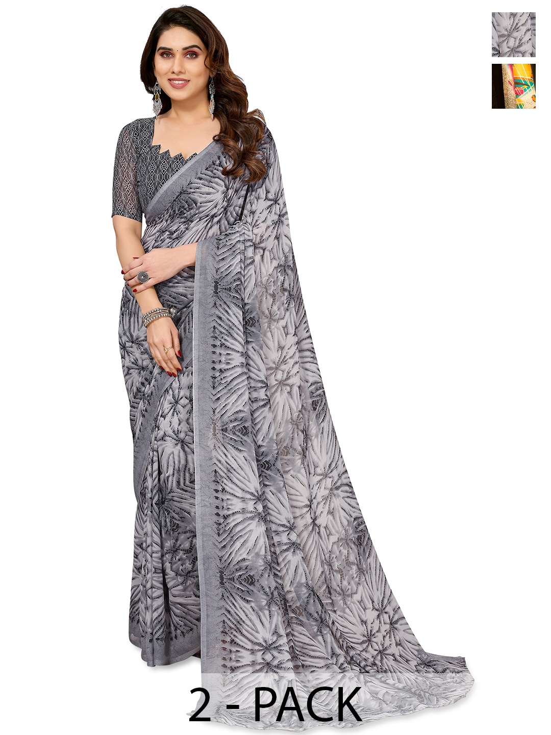 ANAND SAREES Abstract Printed 2-Pack Saree, Grey