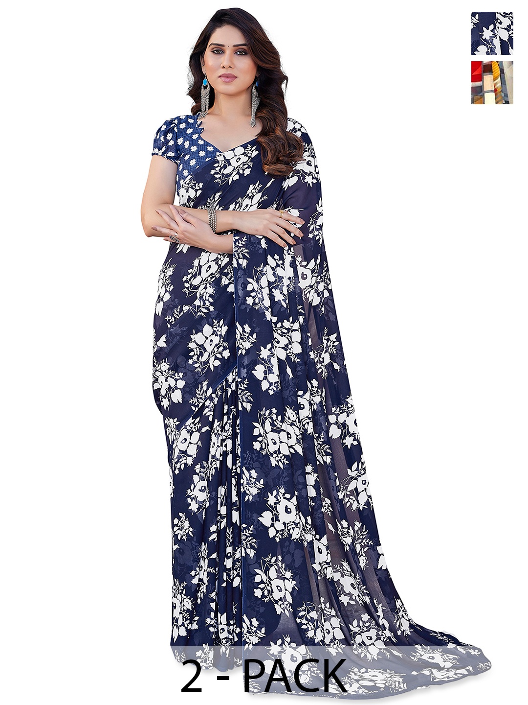 ANAND SAREES Floral 2-Pack Saree, Blue
