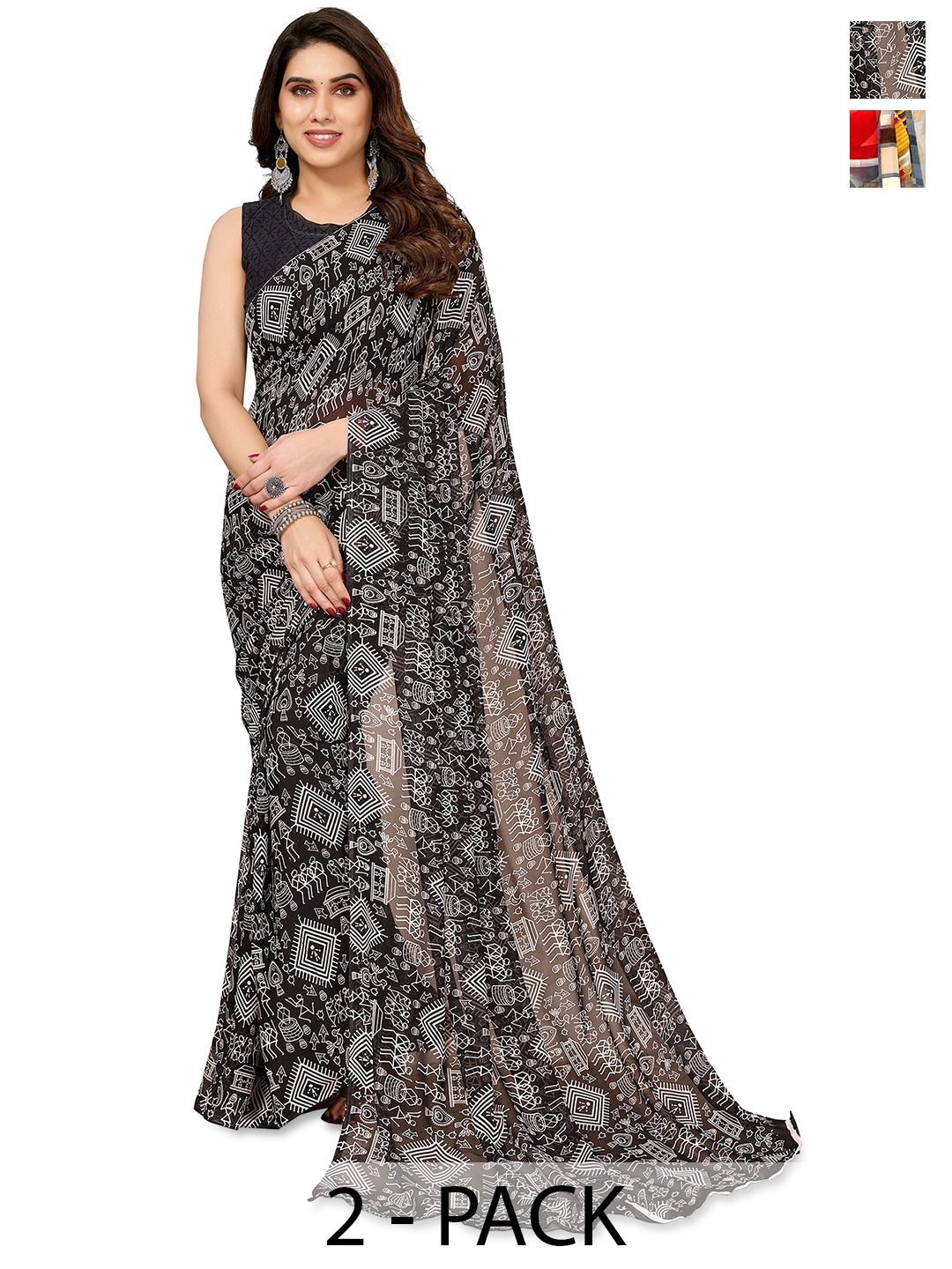 

ANAND SAREES Abstract Printed 2-Pack Saree, Grey