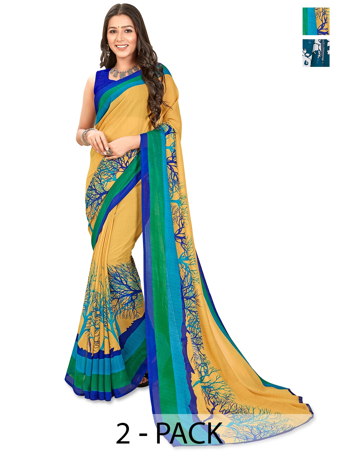 

ANAND SAREES Selection of 2 Floral Printed Saree, Yellow