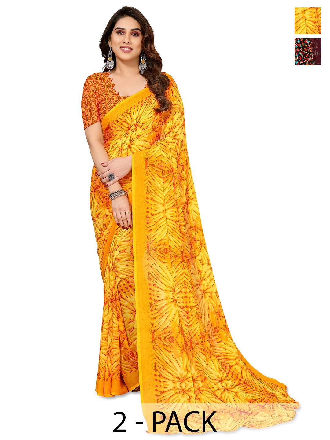 

ANAND SAREES Abstract Printed 2-Pack Saree, Yellow