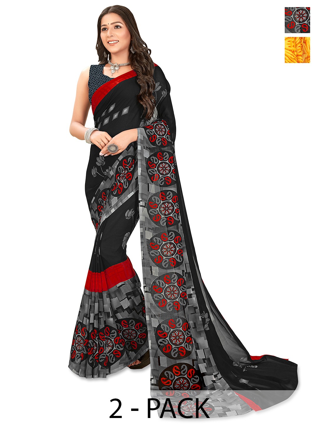

ANAND SAREES Warli 2-Pack Saree, Yellow