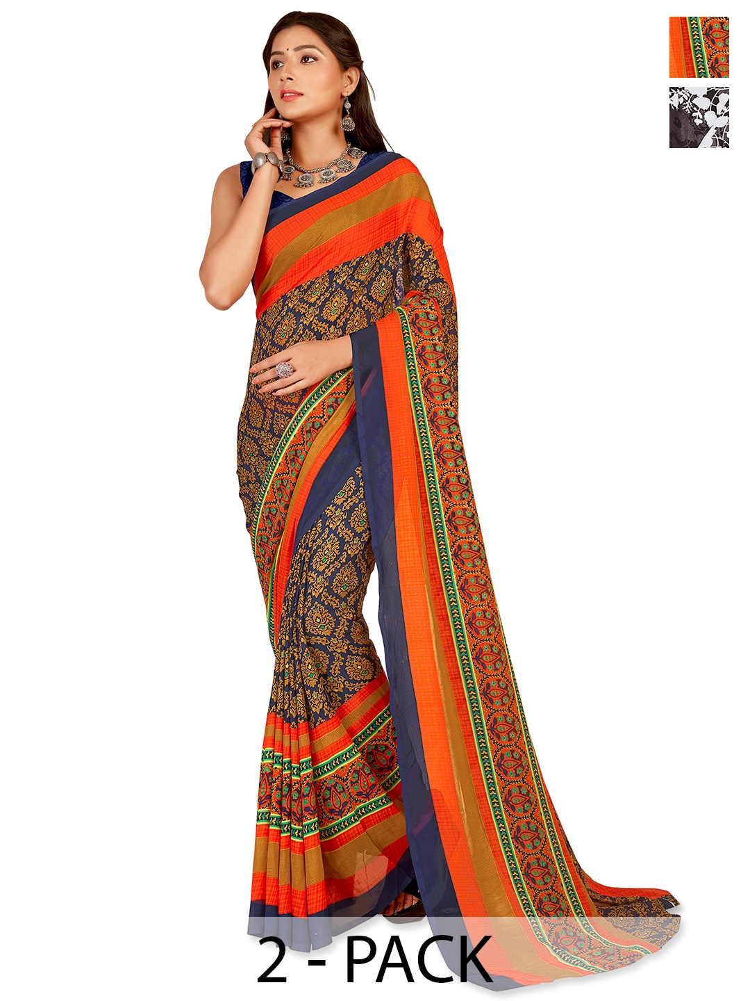 

ANAND SAREES Floral 2-Pack Saree, Brown