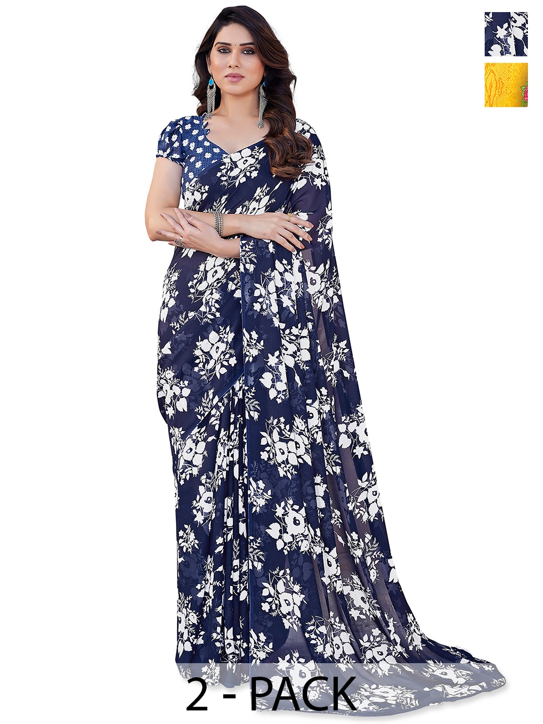 

ANAND SAREES Floral 2-Pack Saree, Yellow