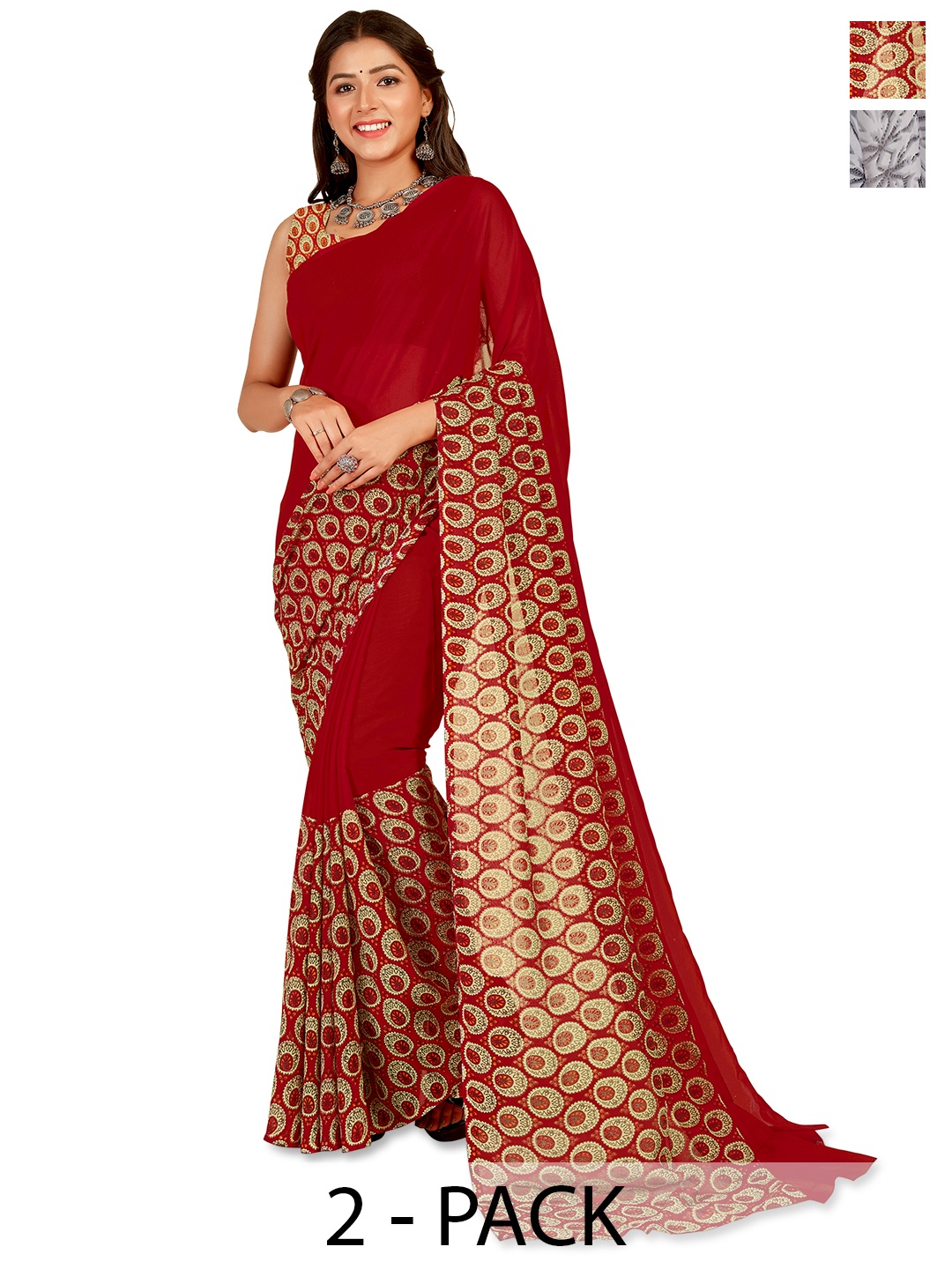 

ANAND SAREES Abstract printed 2-Pack Saree, Grey