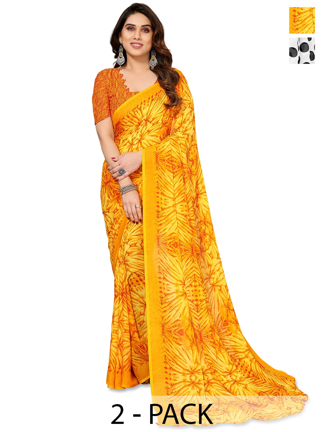 

ANAND SAREES Abstract Printed 2-Pack Saree, Yellow