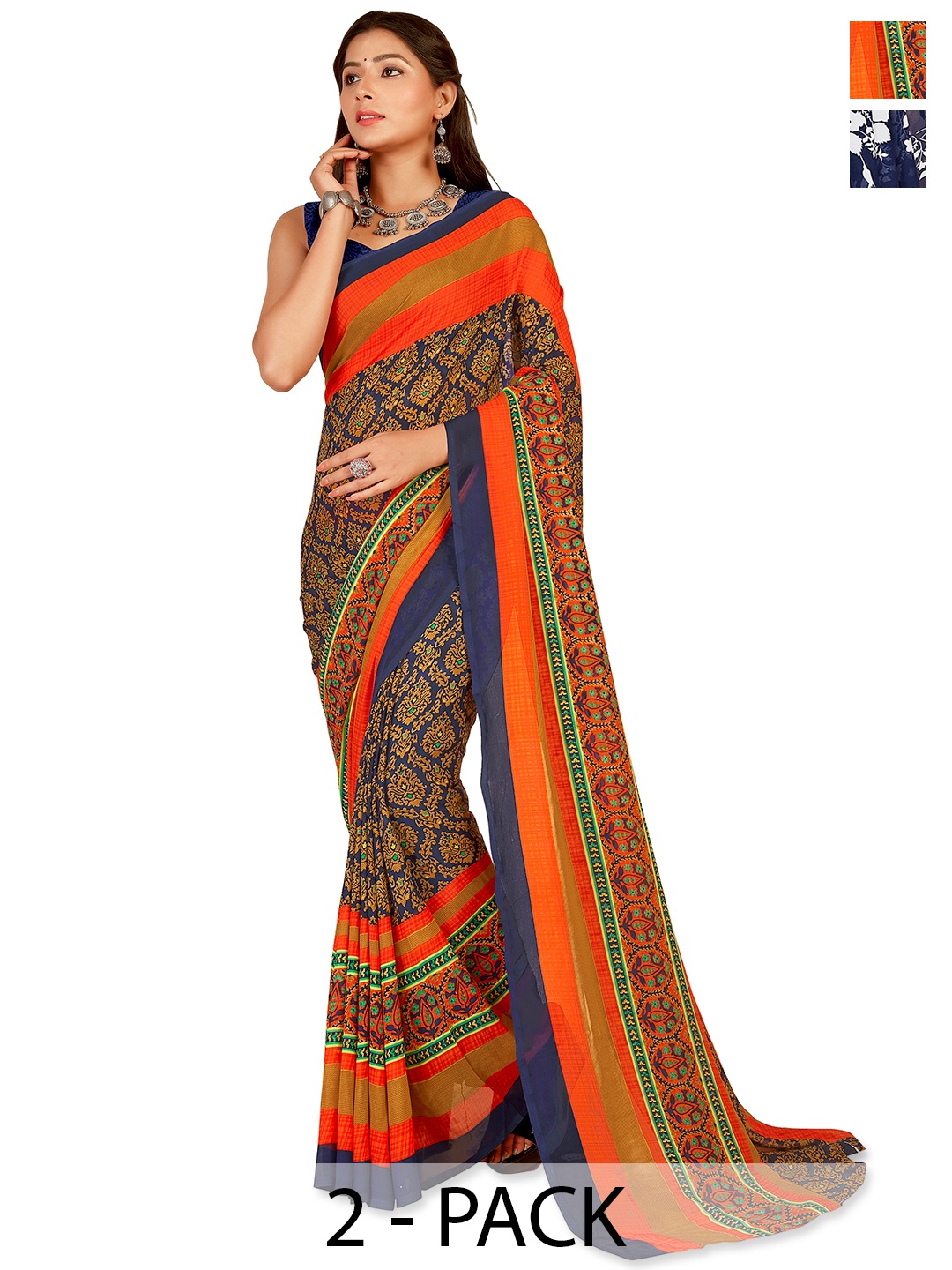 

ANAND SAREES Floral 2-Pack Saree, Blue