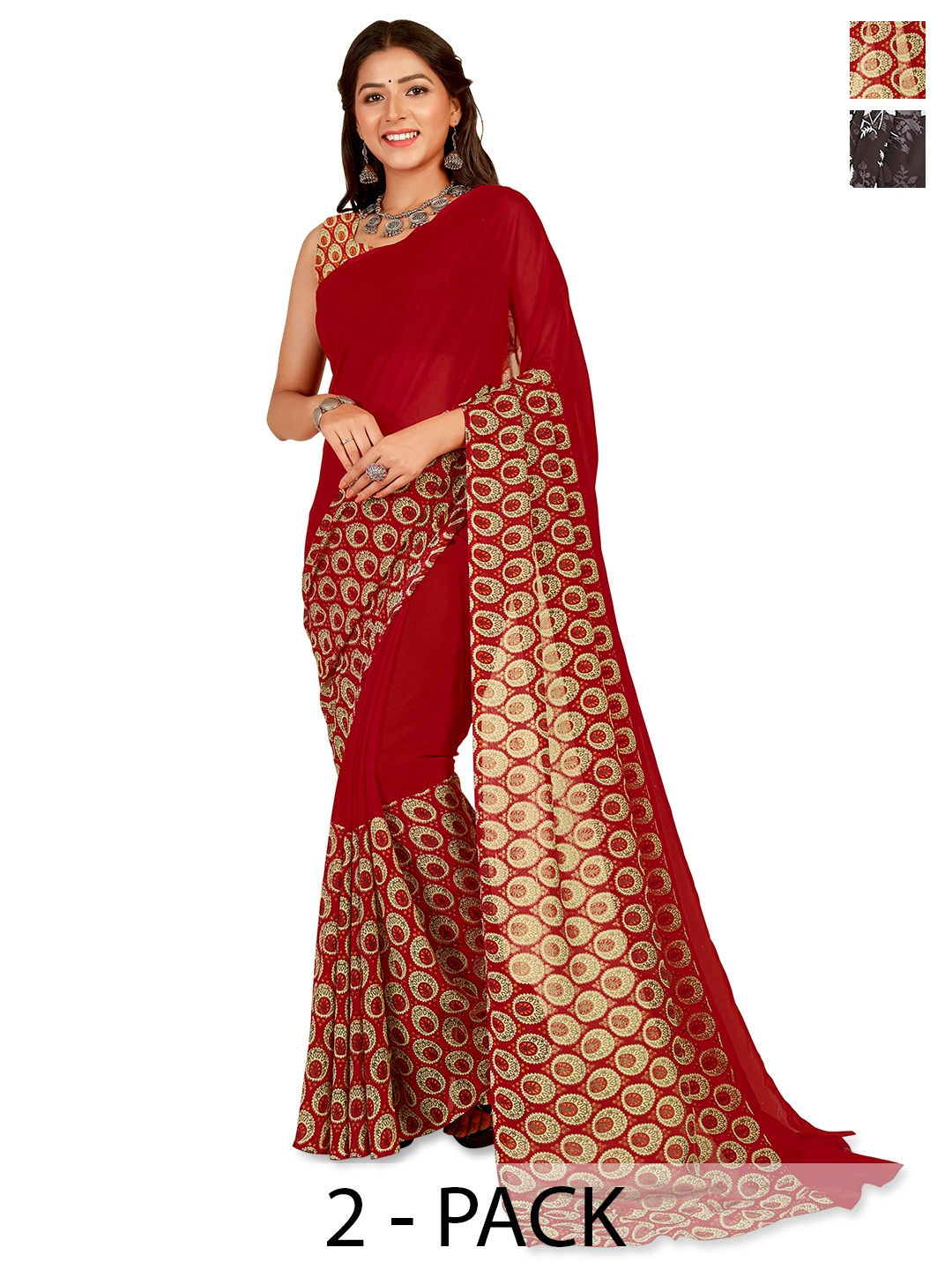 

ANAND SAREES Floral Saree Pack of 2, Black