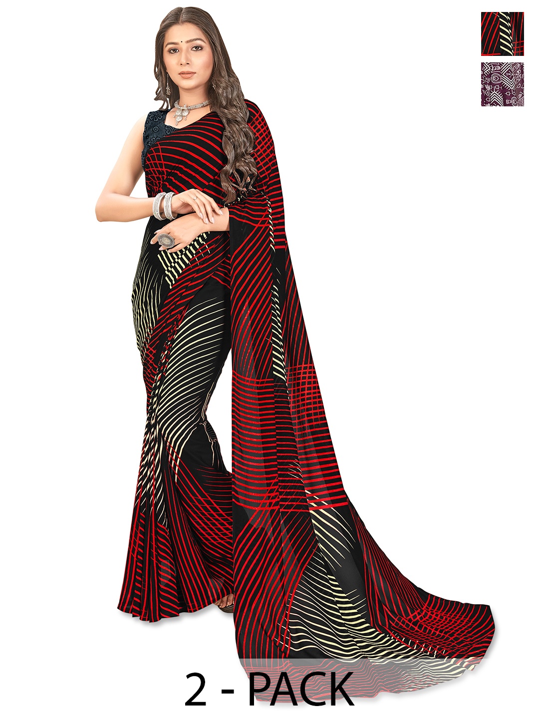 

ANAND SAREES Selection Of 2 Ethnic Motifs Printed Saree, Maroon