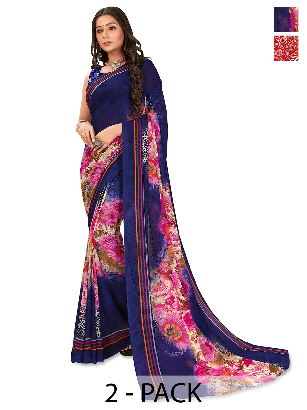 

ANAND SAREES Floral Saree Pack of 2, Red