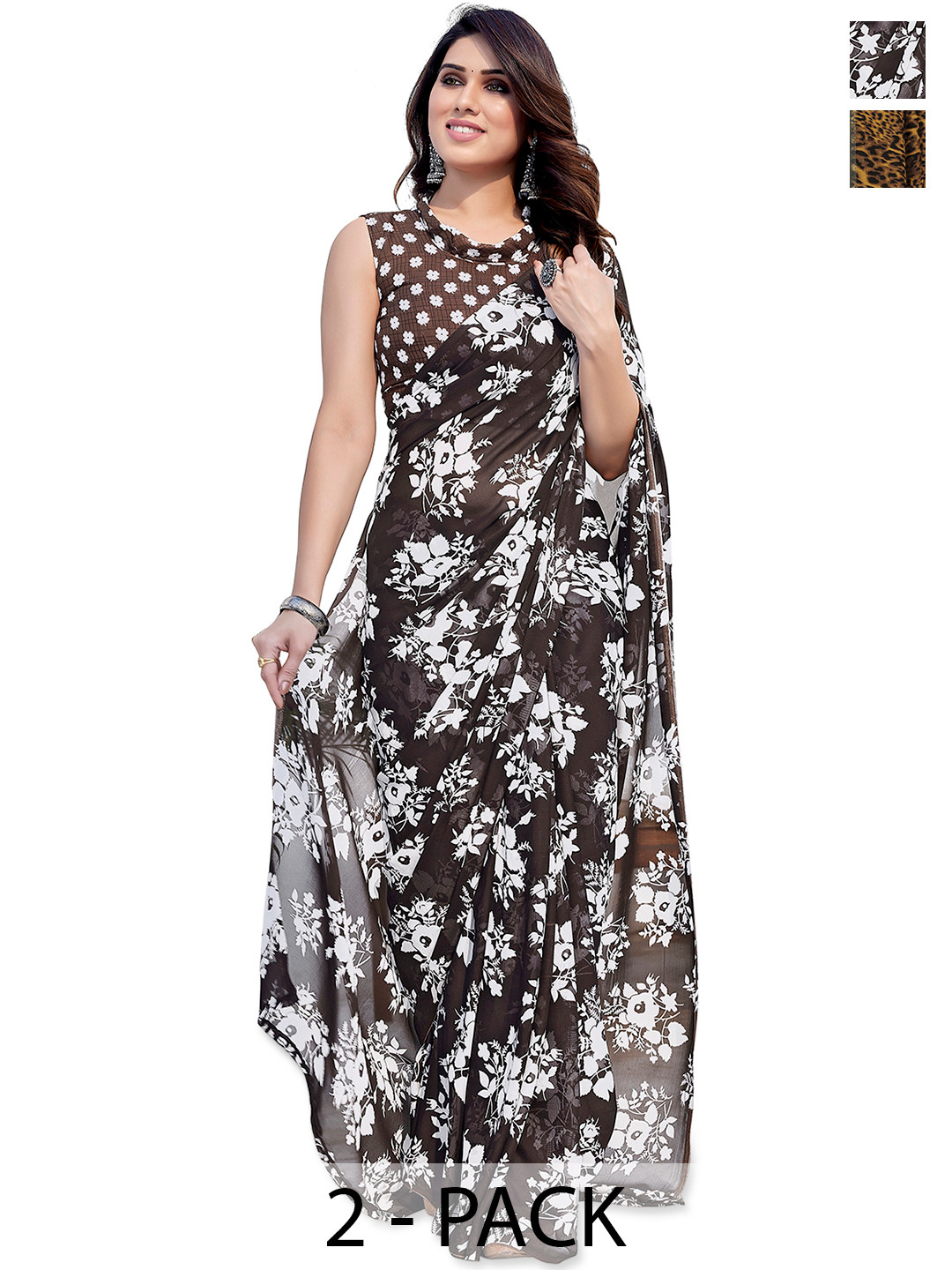 

ANAND SAREES Floral Saree Pack of 2, White