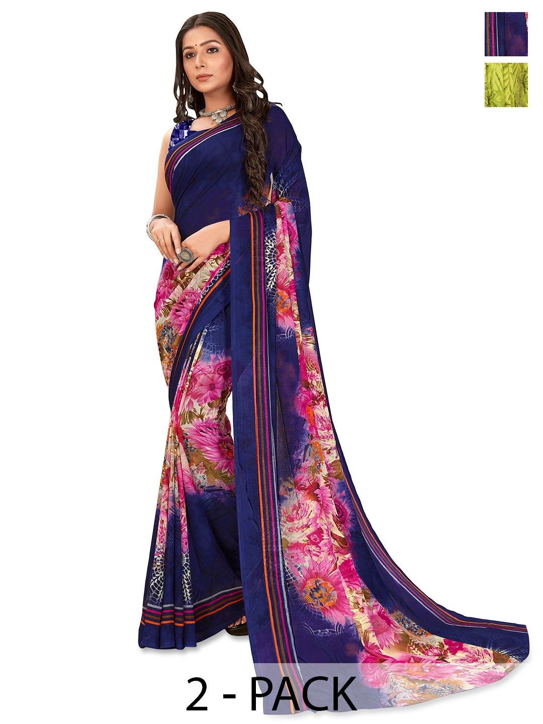 ANAND SAREES Abstract Printed 2-Pack Saree, Green