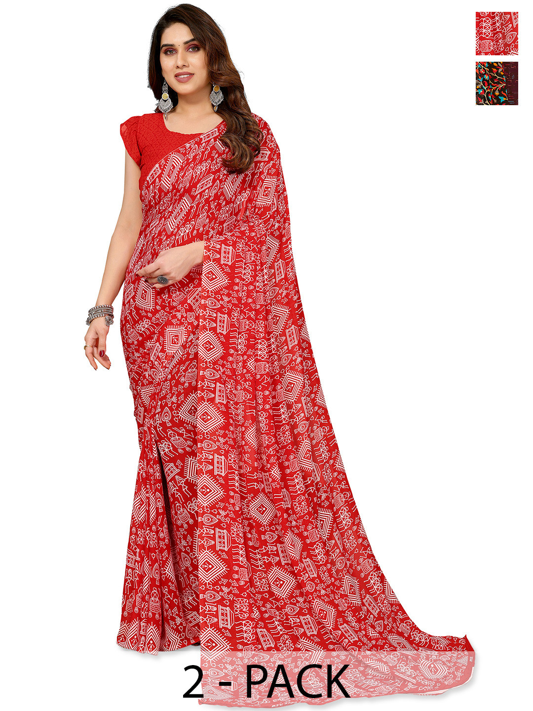 

ANAND SAREES Warli Saree Pack of 2, Red