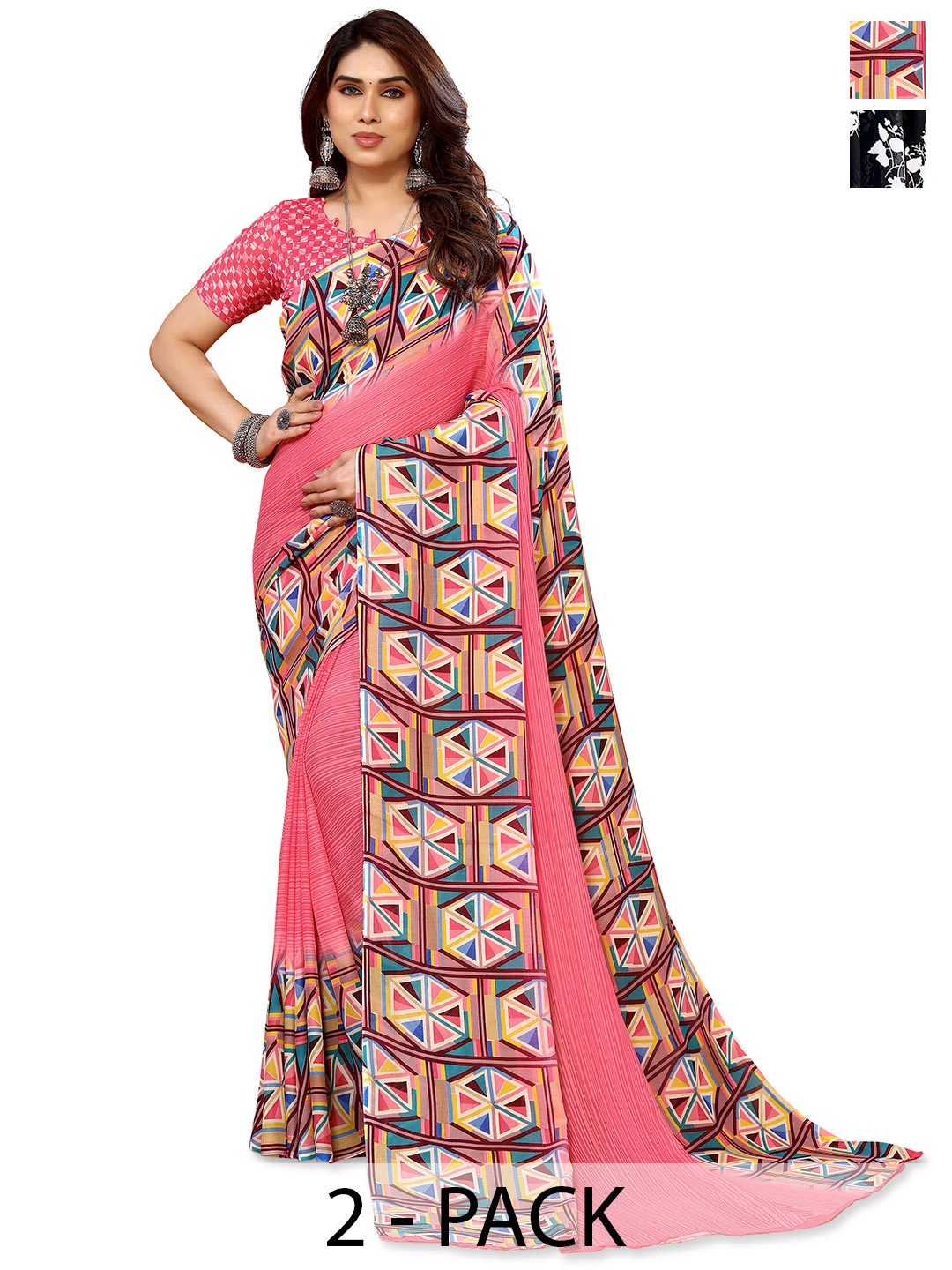 

ANAND SAREES Floral Saree Pack of 2, Black