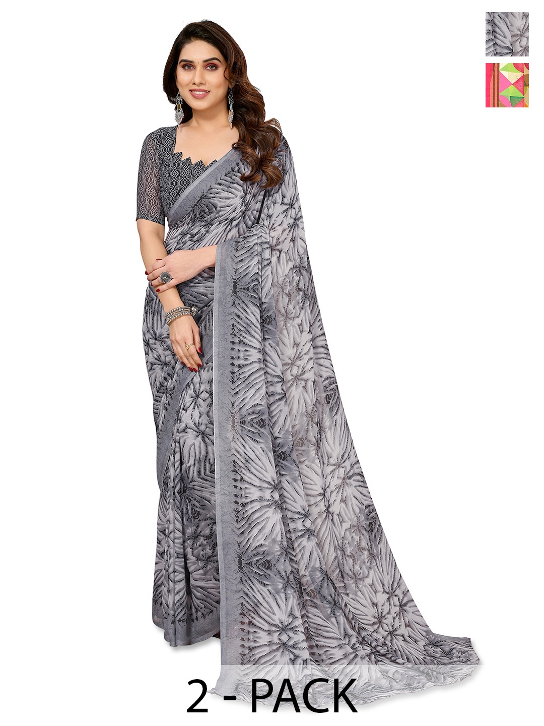 

ANAND SAREES Floral Saree Pack of 2, Yellow
