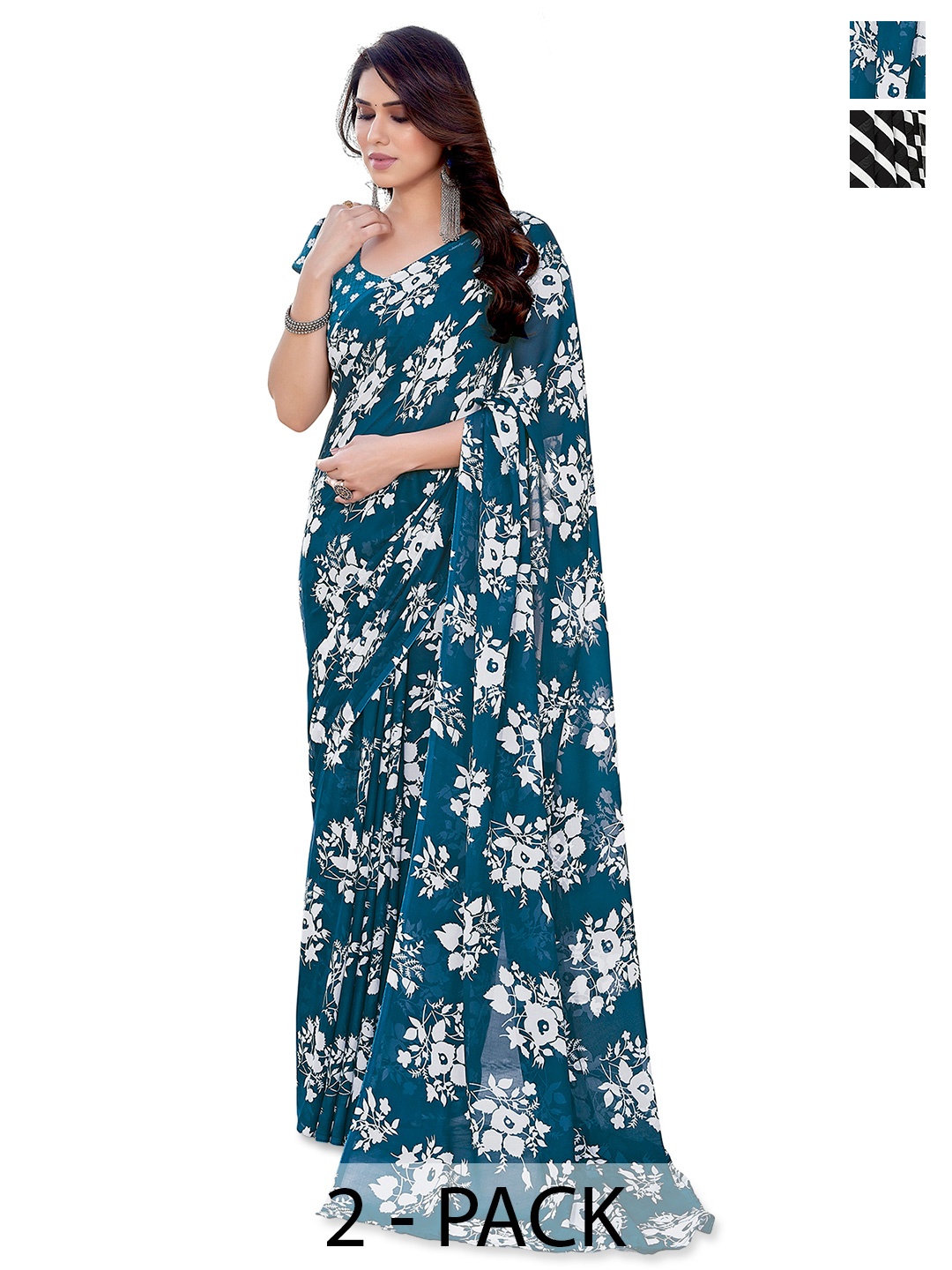 

ANAND SAREES Floral Printed 2-Pack Saree, Blue