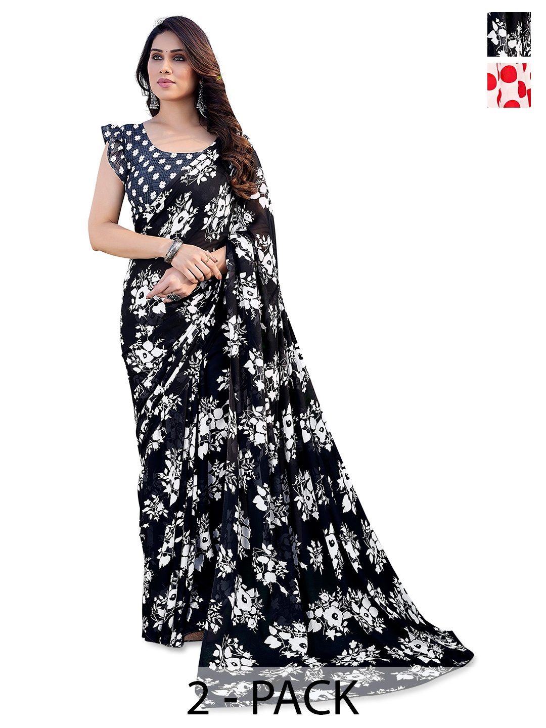 

ANAND SAREES Floral Saree Pack of 2, White