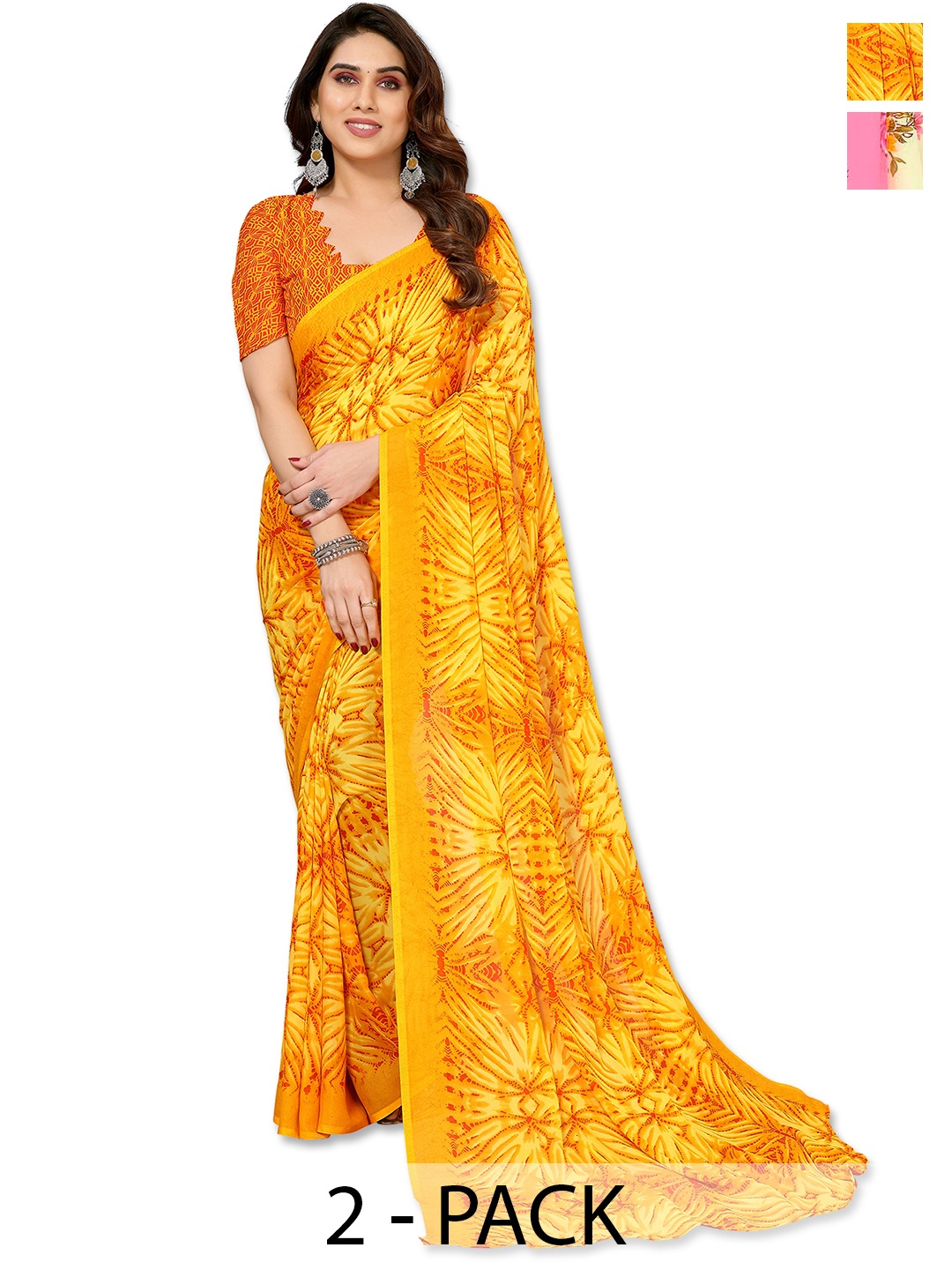 

ANAND SAREES Floral Saree Pack of 2, Yellow