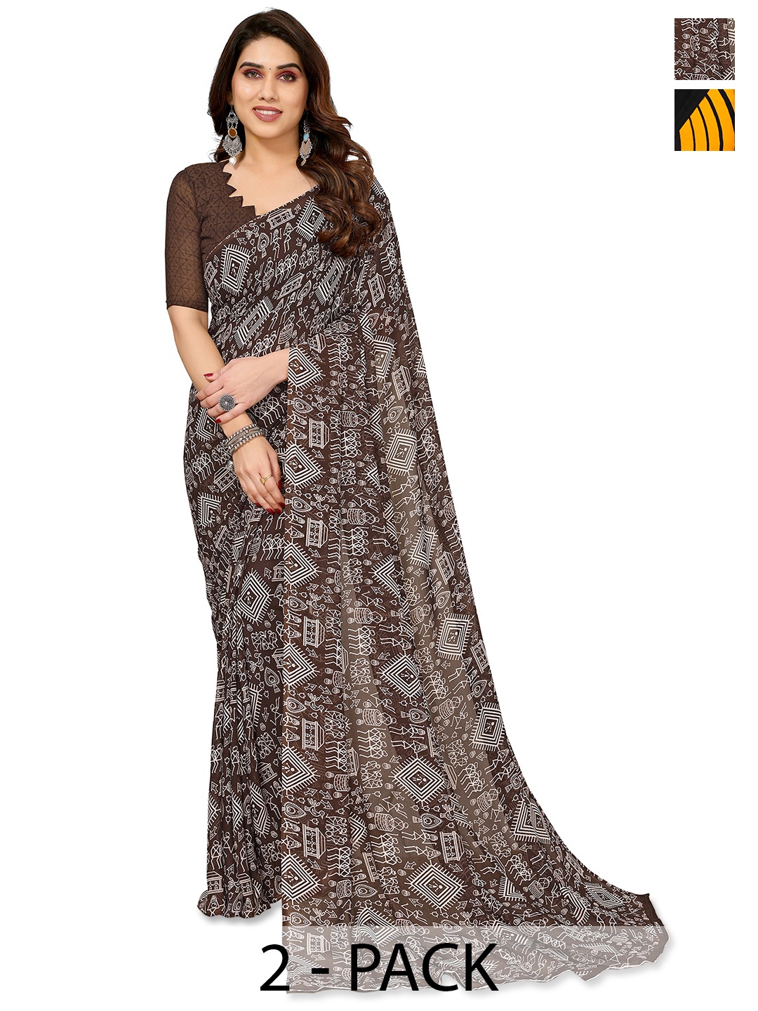 

ANAND SAREES Floral Saree Pack of 2, Black
